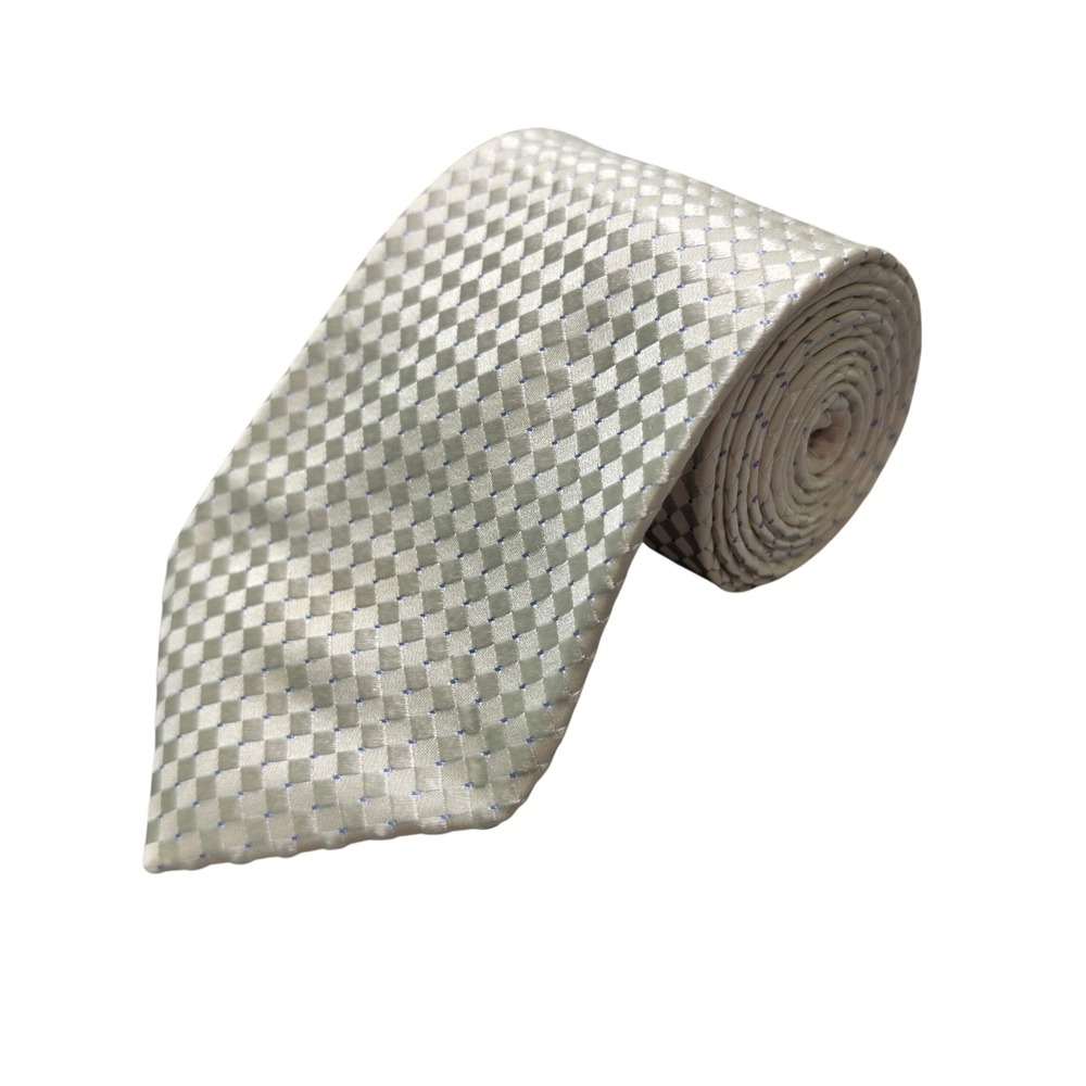 Necktie Donald J. Trump OS Mens Silver Excellent Silk Checkered Signature Tie